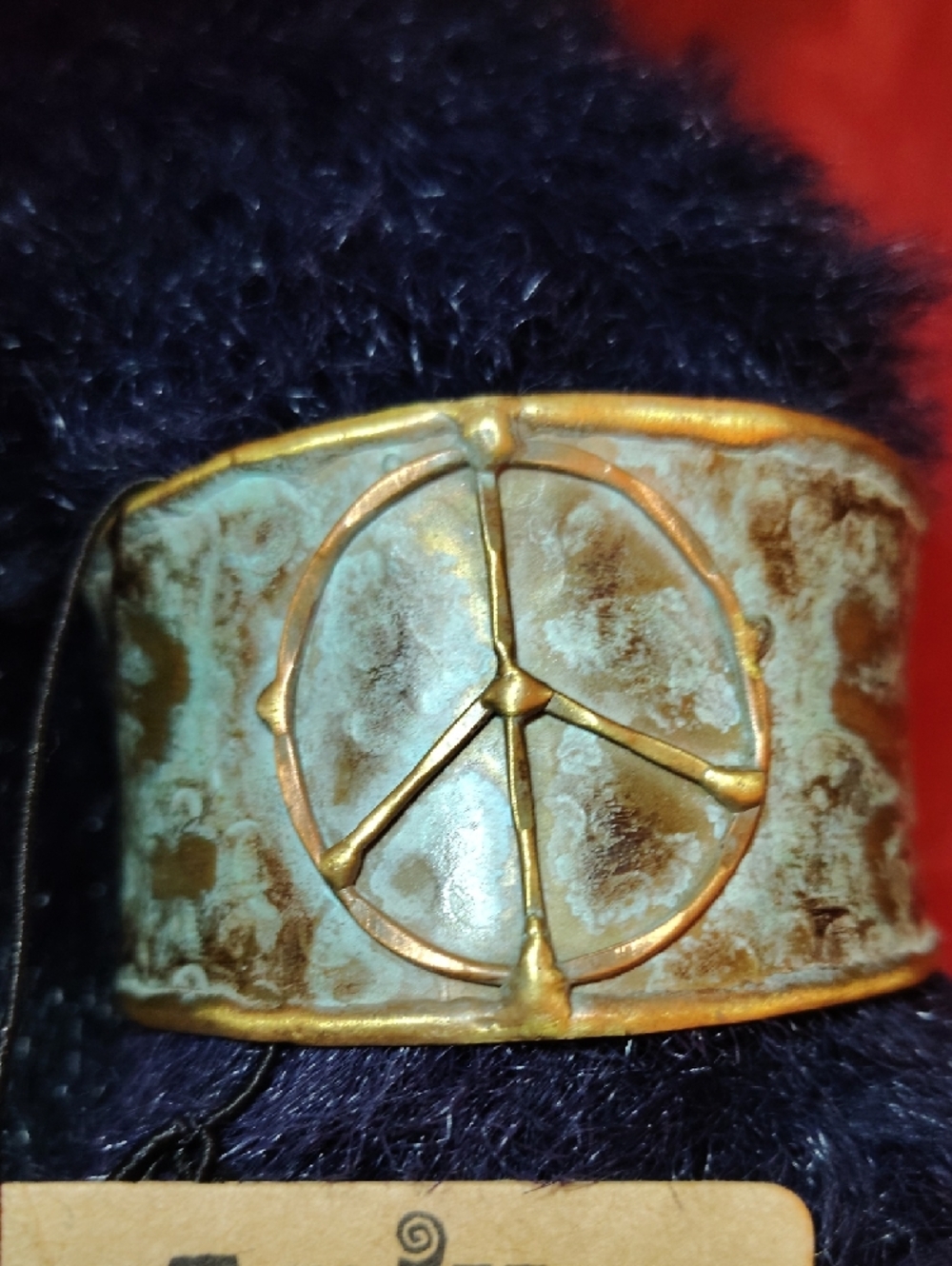 Anju Brass Peace Sign Handcrafted Cuff Bracelet - Picture 3 of 7